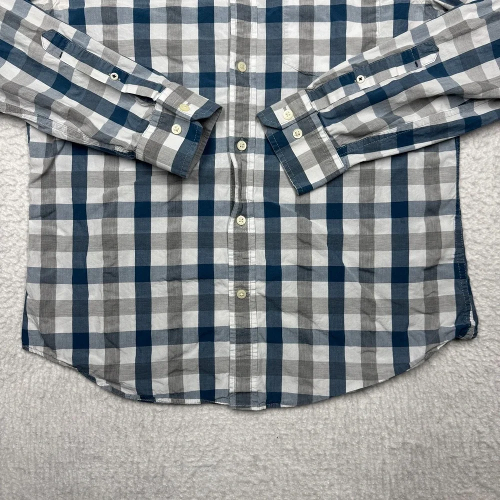 Banana Republic‎ Tailored Slim Fit Plaid Button Up L/S Blue Shirt Men's Size L